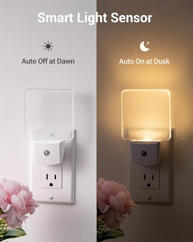 DEWENWILS Night Lights Plug into Wall, LED Night Lights Light Sensor 4 Pack | Dusk to Dawn, 3000K Warm White, Frosted Acrylic Shade, for Bathroom, Kids Room, Nursery Room, Hallway, Kitchen