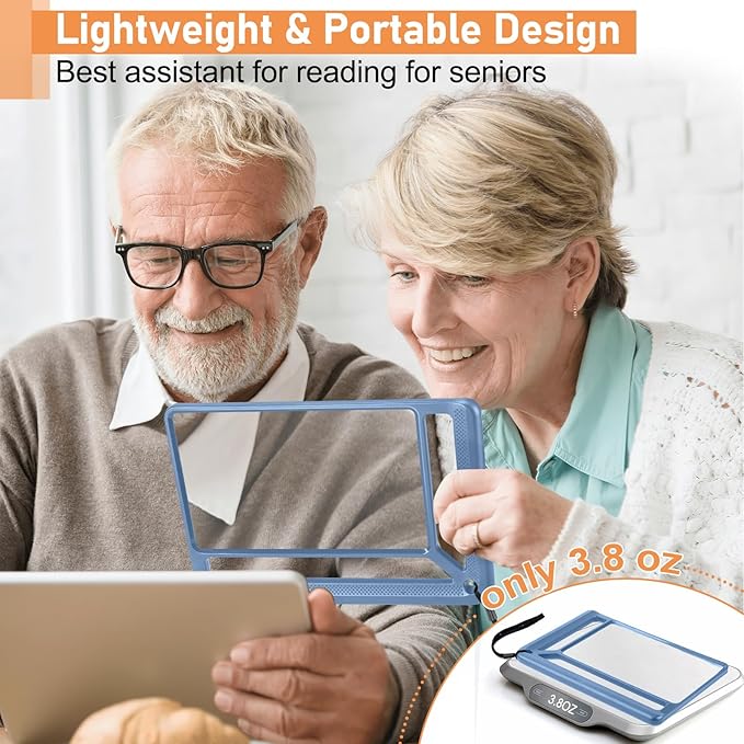 AKKYCVS 5X Full Page Magnifying Glass for Reading, Lightweight Rectangular Magnifier Provides Large Book Page Viewing Area, Handheld Magnifier for Reading Small Prints for Seniors, Low Vision-Blue