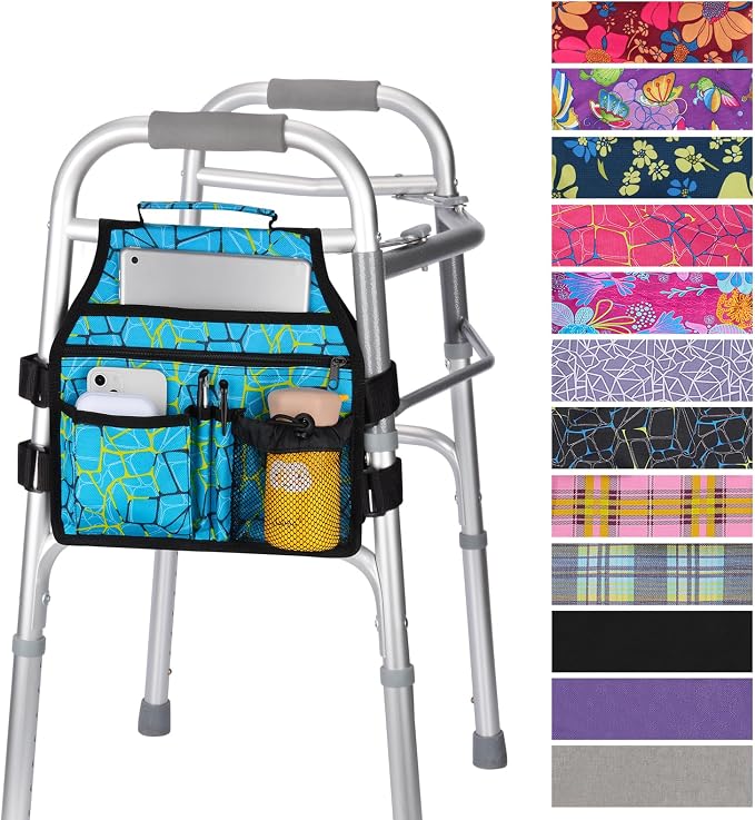 supregear Side Walker Bag, Walker Accessories Bag w/Cup Holder, Folding Walker Basket Waterproof Walker Organizer Caddy Pouch for Most Walker with Side Bar for Seniors, Elderly, Double Sided