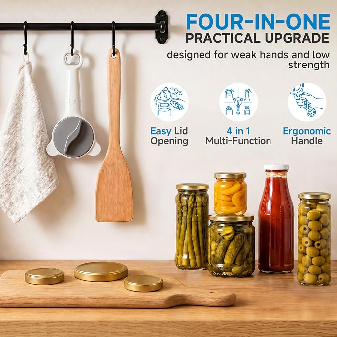 2026 Upgraded 4-in-1 Jar Opener - Adjustable Stainless Steel Lid Remover for Seniors & Arthritis Sufferers, Fits Kitchen Jars, Bottles & Cans Grey