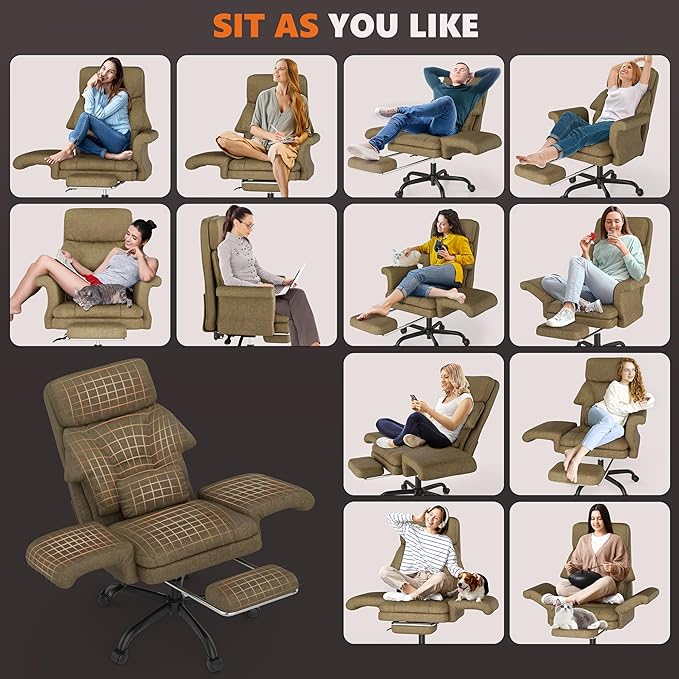ELABEST C39 Cross Legged Office Chair with Footrest & Convertible Armrests-Pet-Friendly Criss Cross Home Desk Chair, Ergonomic Recliner with Lumbar Pillow,Big and Tall Executive Chair