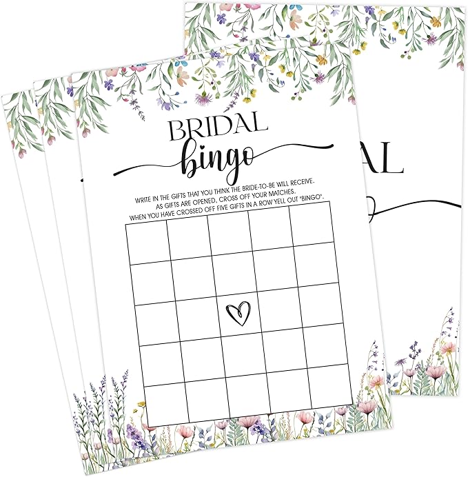 Wildflower Bridal Shower Games, Boho Flowers Bridal Shower Bingo Game with Blank Squares for 30 Guests with Game Cards, Bridal Shower Decor, Wedding Decorations Supplies (30)