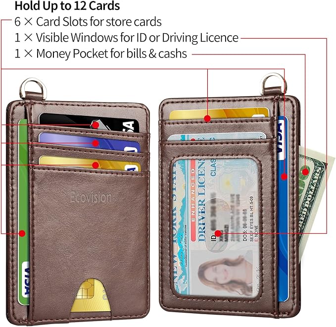 Slim Minimalist Front Pocket Wallet, RFID Blocking Credit Card Holder Wallet with Detachable D-Shackle for Men Women