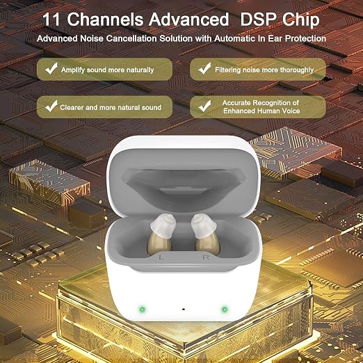 Not Amplifier True Hearing Aids for Seniors Invisible Rechargeable with Hearing Loss 11 Channel Noise Cancelling Small Discreet In Ear Easy to Use Comfort Fit