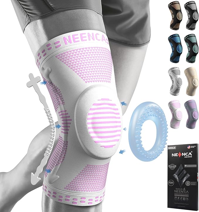 NEENCA Professional Knee Brace for Pain Relief, Medical Knee Support with Patella Pad & Side Stabilizers, Compression Knee Sleeve for Meniscus Tear, ACL, Joint Pain, Runner, Workout (Pink White, 3XL)