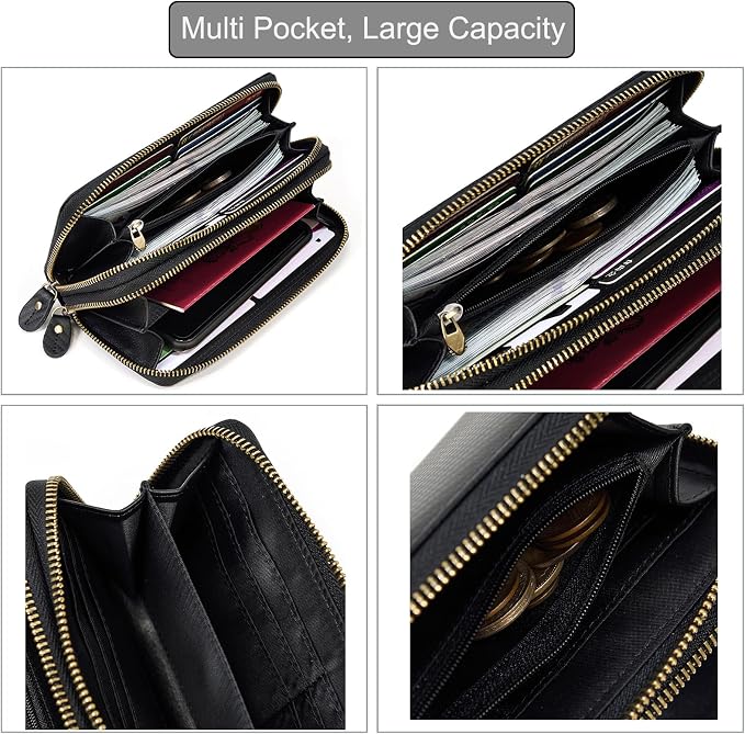 Genuine Leather Long Wallet for Men, Large Capacity Purse Clutch Bag Handbag Checkbook Cash Credit Cards Phone Holder | Large Capacity
