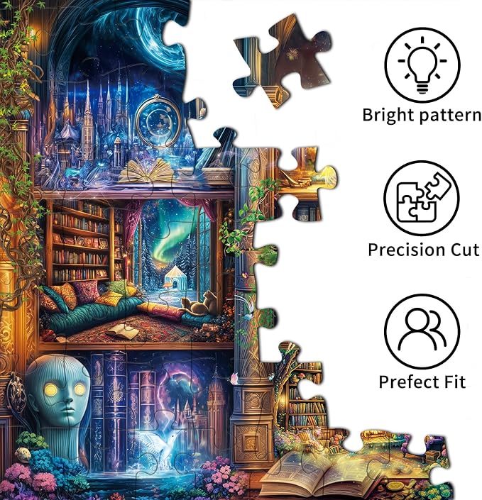 Puzzles for Adults 1000 Pieces, Enchanted Library Jigsaw Puzzle with 1:1 HD Poster, Perfect Interlocking No Dust, Stress Relief Ideal Gift for Family Games