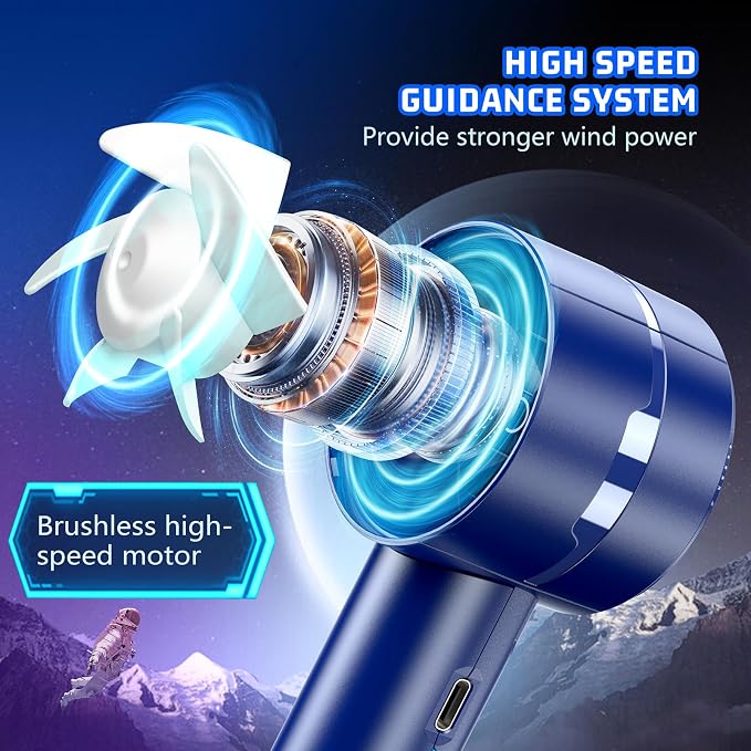 AaoLin 2pcs Portable Handheld Turbo Fan with 7000rpm High-Speed Motor USB Rechargeable Cooling Personal Fan 4-Speed, 4-16H Runtime, with Lanyard for Outdoor Travel, Women, Kids, Summer Gift