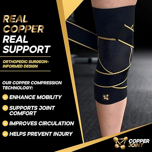 CopperJoint Pull On Knee Brace Women & Men Workout - Copper Infused Knee Sleeves for Men, Elastic Compression Knees Support Braces for Fitness, Volleyball, Basketball, Running, Sports [Medium]