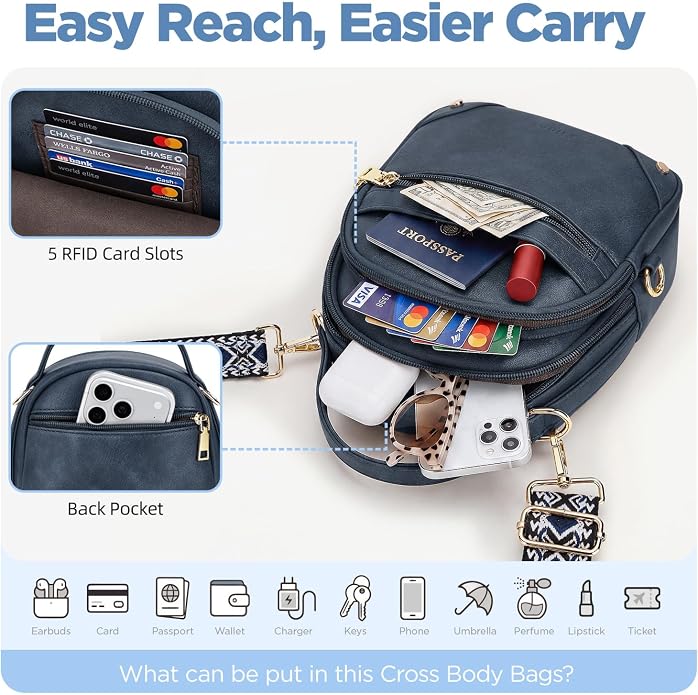 Anti Theft Crossbody Bag for Women RFID Small Purse Travel | Secure Crossbody Phone Purse with Handle, 5 RFID Slots, 7-Pocket Fits 7.9" Tablet, Adjustable Strap, Hands-Free Everyday