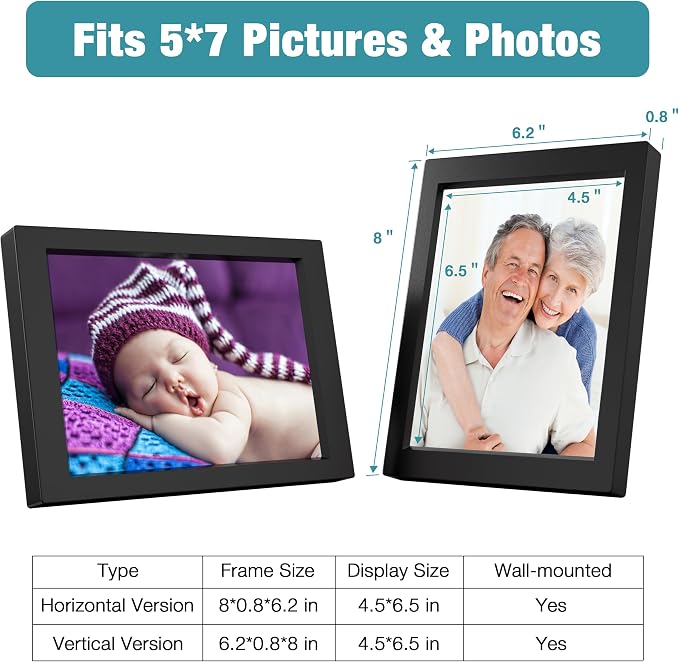 KWANWA 5x7 Recordable Picture Frame – 20-Second Voice Recording, Personalized Talking Photo Frame, Holds 5x7 Photos, Vertical or Horizontal Display, Tabletop & Wall Mount, Sentimental Keepsake – for Mom, Dad, Grandparents, Long Distance, Memorial, Birt...