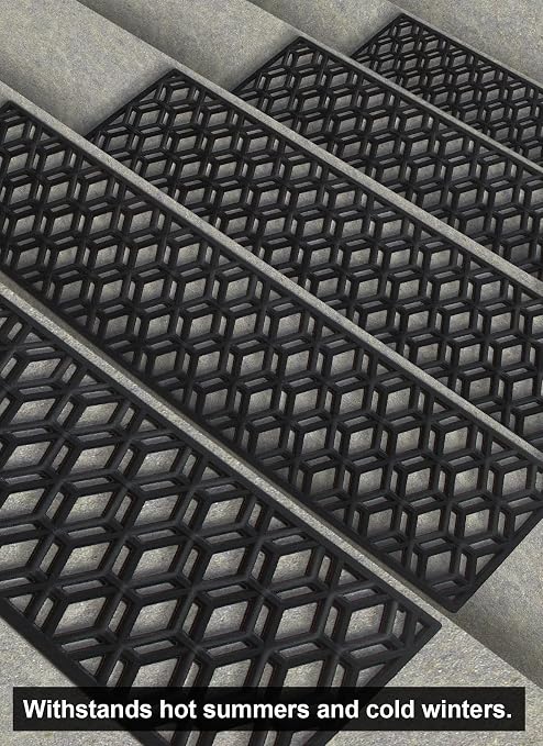 Rubber Stair Treads Non-Slip Outdoor 35”x10” (5-Pack) – Hexagon Anti-Slip Step Mat