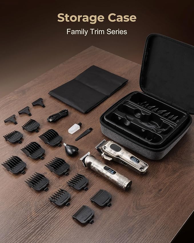 VGRPRO Hair Clippers for Men Professional, Cordless Clipper and Trimmer Set | 7000RPM Grooming Kit with EVA Case, LED display, 14 Guide Combs (including Right & Left Ear Taper Combs), Nose Trimmer Head