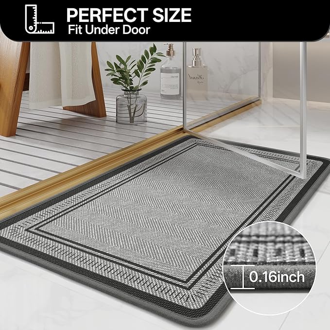 24"×35" Non Slip Bath Mat with Rubber Backing, Absorbent Quick Dry Bath Mats Washable, Low Pile Bathroom Rugs Fit Under Door for Bathroom Floor, Shower and Sink, Grey