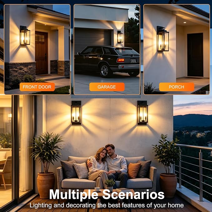 18 Inch Motion Sensor Dawn to Dusk Outdoor Sensor Light Fixture Anti-Rust Exterior Wall Lighting Waterproof Outdoor Wall Lantern for Porch Patio Front Door Garage - 2 Pack
