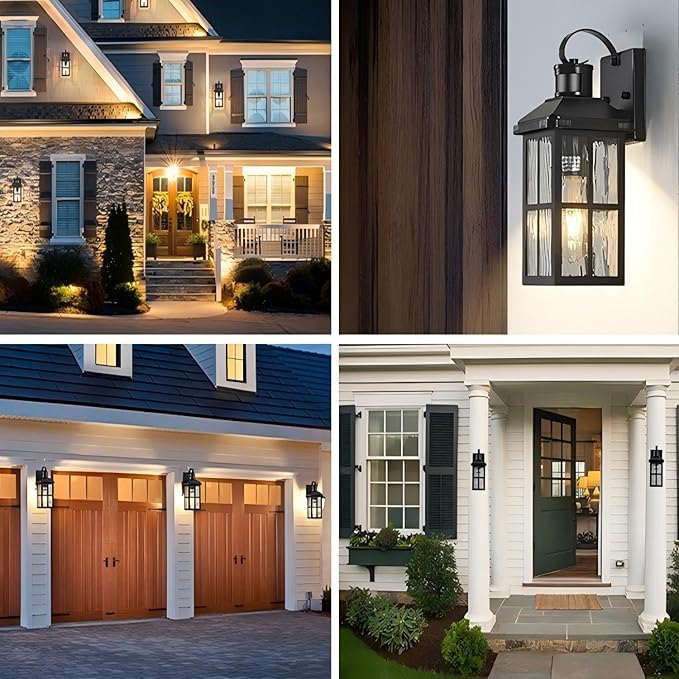 2 Pack Motion Sensor Porch Light Dusk to Dawn Outdoor Wall Light | Exterior Lighting Fixtures Modern Outside Wall Mount Coach Lamp for House Garage Patio Front Door(Black)