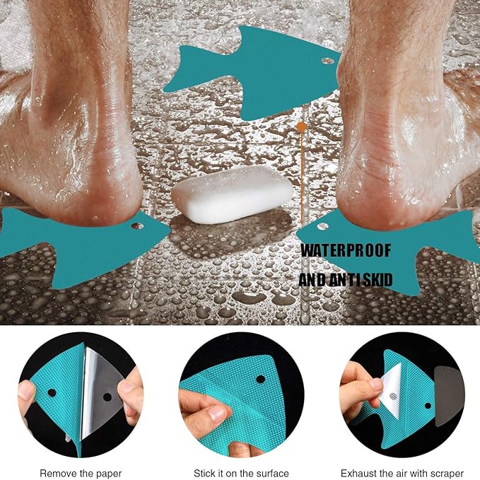 Bathtub Stickers Non-Slip, 24 PCS Safety Shower Treads Adhesive Appliques with Premium Scraper (Blue)