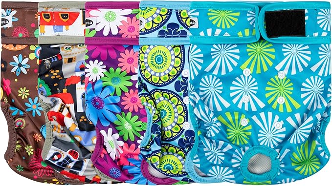 Tuiskusa Reusable Washable Dog Diapers Female, Highly Absorbent Doggie Diapers, Size Adjustable Puppy Diapers for Dog Period Panties(5 Pack)