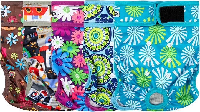 Tuiskusa Reusable Washable Dog Diapers Female, Highly Absorbent Doggie Diapers, Size Adjustable Puppy Diapers for Dog Period Panties(5 Pack)
