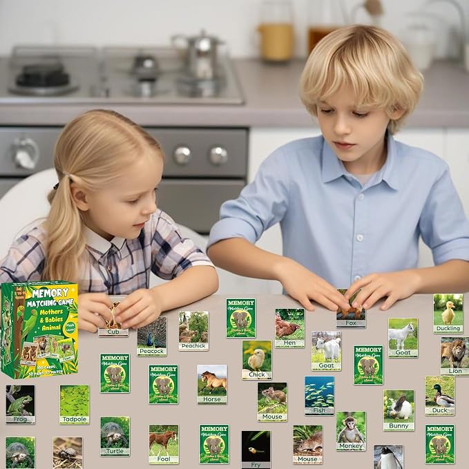 gisgfim 100 PCS Memory Matching Game Adult & Baby Animal Memory Games Educational Matching Game for Kids and Adults A Fun & Fast Animal Memories Games Toddlers Preschool Family Board Gift