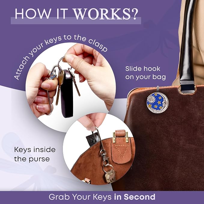 Women’s Bag Charm Key Finder, Car Keychain Hook, Cute Purse Organizer & Tote Bag Accessories, Gifts for Mom - Original