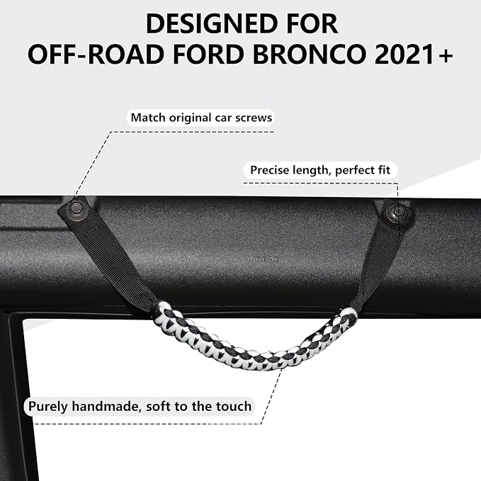 sukemichi Roll Bar Grab Handles for 2021-2026 Ford Bronco 2/4 Door, White | Paracord handles grab,Fits Bronco 2021-2026 hard & soft top,Off-road safety grip handle,Work with airbag,Not for Sport,4 Pack