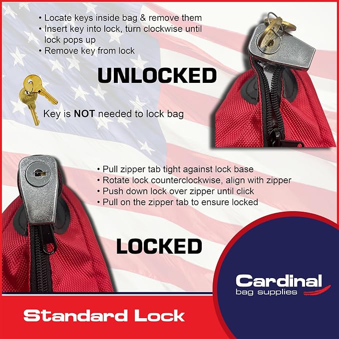 Canvas Medication Organizer Lock Bag, Red, 8 x 10 | Travel Pill Organizer, 2 Keys Included, Heavy Duty Lock System, Pill Pouch