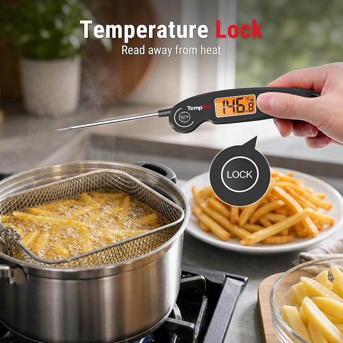 TempPro TempSwift 1 SEC Instant Read Meat Thermometer for Cooking | 100% Waterproof Digital Food Thermometer with Large Backlit LCD, Kitchen Thermometer for Grilling, Smoking & Candy Making