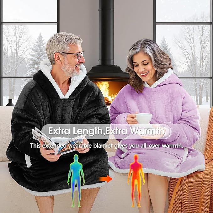 JOYWOO Purple Wearable Blanket Hoodie,Oversized Cat Lovers Sweatshirt Blanket for Adult & Teens, Birthday Gifts for Women Men Mom Girl Boys,Cozy Fuzzy Sherpa Blanket Giant Pocket Gifts,Purple Small