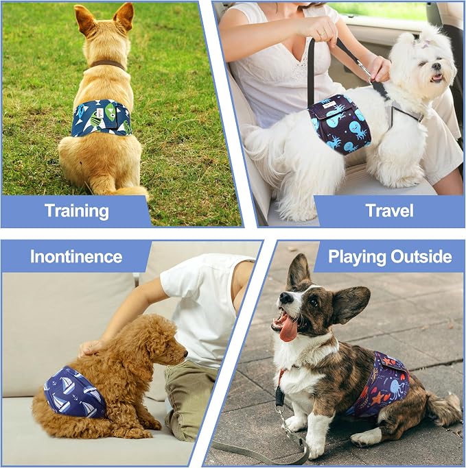 5 Pack Dog Diapers Male Reusable, Premium Belly Bands for Dogs, High Absorbing Male Dog Pee Wraps for Doggie in Incontinence or Excitable Urination and Training S