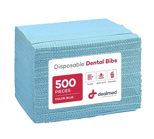 Dealmed Disposable 13.5" x 18" Dental Bibs, Made in USA, 2-Ply Tissue/Poly, Bulk Tattoo Bibs, Great for First Aid Kits and Medical Facilities (Blue, Case of 500)