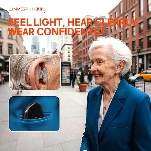 LINNER Upgraded Hearing Aids for Seniors, OTC Rechargeable Amplifier with Noise Cancelling, Designed for Adults with Mild to Moderate Hearing Loss, With Charging Case for All-Day Use (Black)