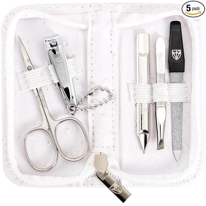 3 Swords Germany - brand quality 5 piece manicure pedicure grooming kit set with synthetic leather case ostrich white - Made in Germany