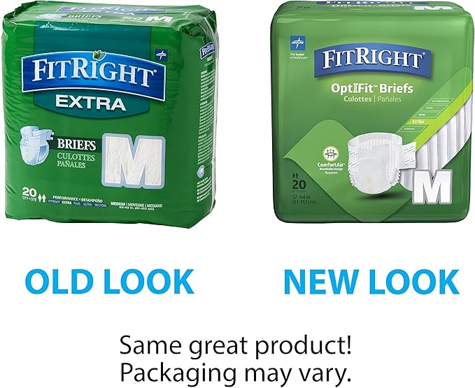 FitRight OptiFit Extra Adult Briefs, Incontinence Diapers with Tabs, Moderate Absorbency, Medium, 32 to 44", 20 Count