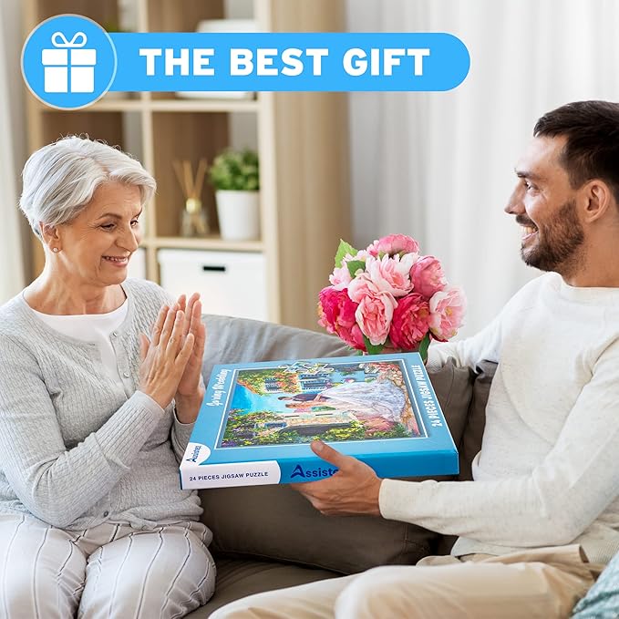 Assistex Large Piece Jigsaw Puzzle for Seniors with Dementia with Conversation Prompts, Large Piece Memory Game for Adults, Elderly, and Dementia Patients – Wedding Puzzle, 24 pcs