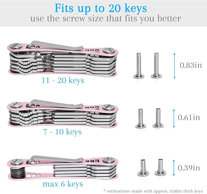 EM Compact Key Holder, Pocket Key Organizer, 14 Keys Key Bar | Fits 4.6 mm or larger keyholes only. Small hole keys like mailbox keys may not fit. Anti jingle, removable clip