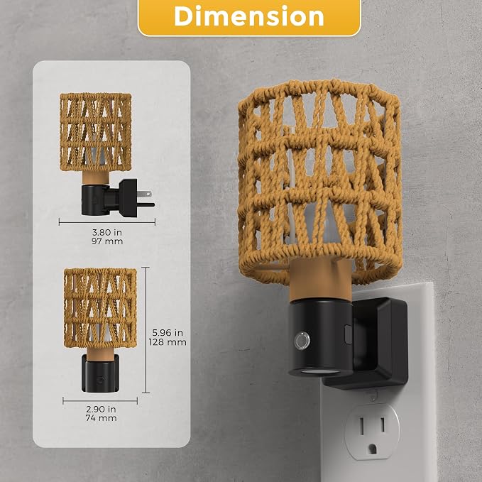 L LOHAS LED Cylindrical Ironwork Boho Lampshade Decor Night Light | 2 Pack Night Lights Plug into Wall,350°Rotatable Dusk to Dawn Sensor Vintage Nightlight for Bedroom Living Room Hallway