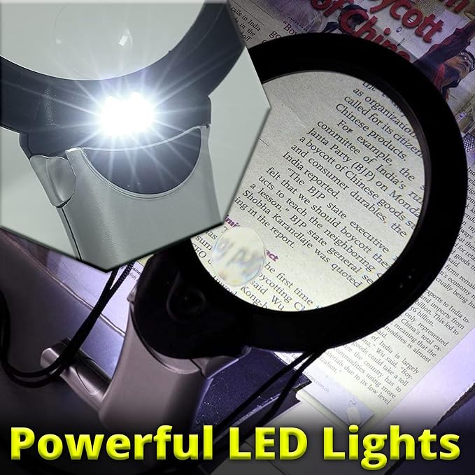 Hands Free Magnifying Glass for Close Work with Light 2X Lens & 6X Spot Magnifier, Neck Hanging LED Magnifier for Seniors, Coins, Cross Stitch, Sewing, Embroidery, Reading, Needlepoint, Hobbies