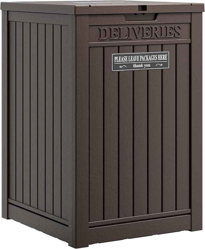 Package Delivery Box for Outside, Waterproof Outdoor Storage, Brown