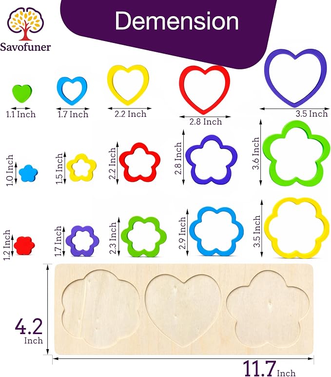 15 Pieces Cognitive Toys for Dementia, Activities for Seniors, Large Wooden Dementia Games for Parkinson Patients, Easy Geometric Alzheimer Puzzles for Elderly, Shape Pattern Matching Board Gifts