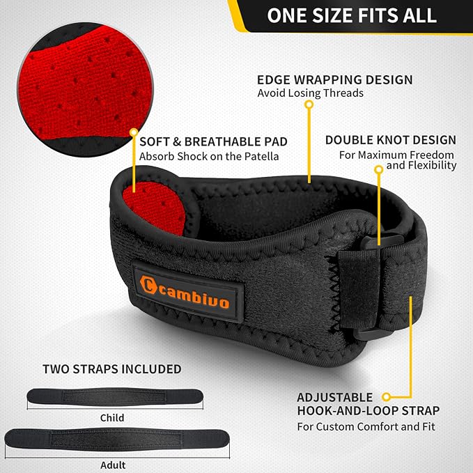 CAMBIVO 2 Pack Patella Tendon Knee Straps, Knee Brace for Women & Men with Extra Straps, Patella Bands for Pain Relief, Osgood Schlatter, Jumper’s Knee, Tendonitis, Running, Basketball, Volleyball