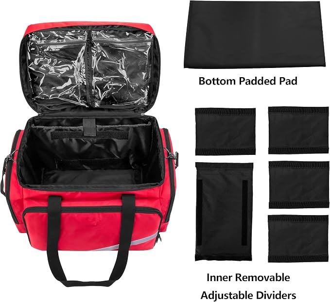 Trunab Rolling Medical Bag with Detachable Trolley, Nurse Responder Case | 15.6" laptop sleeve, Removable Dividers, Empty Bag for EMT/EMS/Doctors/Nurses