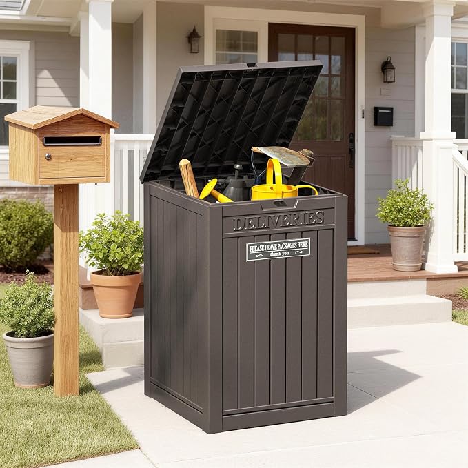 Package Delivery Box for Outside, Waterproof Outdoor Storage, Brown