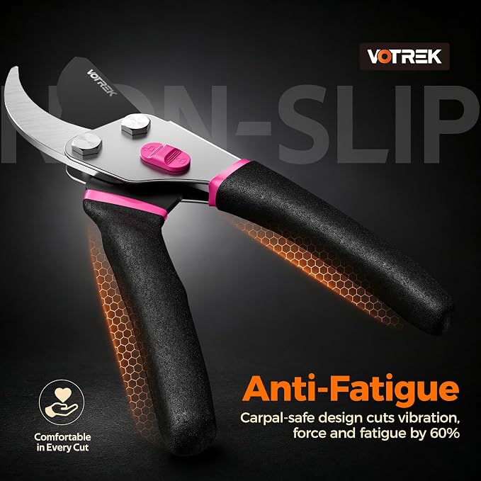 VOTREK® Bypass Pruning Shears, 8.5" Jam-Proof Spring Clippers for branches | Sharp & Anti-Rust SK5 Blade, Ergonomic Non-Slip Grip for Weak Hands, Garden Pruner for Heavy Duty Tree Trimming, Rose, Bonsai