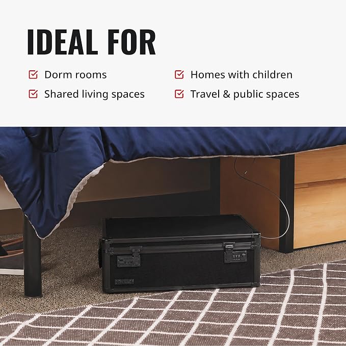 Vaultz Locking Storage Chest with Dual Combination Lock-Small Lock Box for Laptops, Tablets & Valuables, Lockable Storage Box with Code, Keyless Lockbox for Dorm, Home & Travel 18.11" x 12.99" x 6.18"