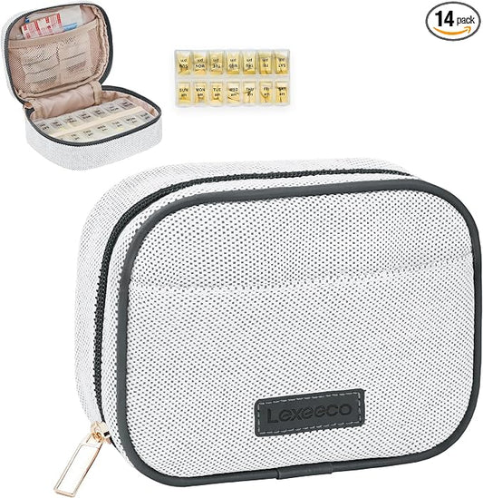 Weekly Travel Pill Organizer 2 Times A Day Pill Case for Purse with Removable AM PM 7 Day Pill Box Holder,Cute Medication Organizer Pill Container for Medicine, Vitamin, Supplement (Dark Grey, Medium)