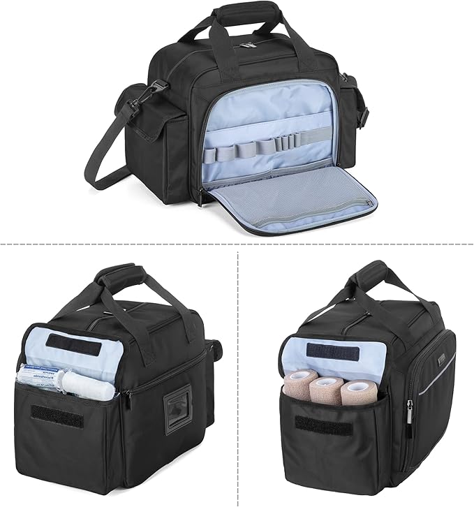 Trunab Home Health Nurse Bag Empty, Portable Medical Supplies Shoulder Bag | for Hospice, Home Visit, Hospital Interns, Black, Bag Only