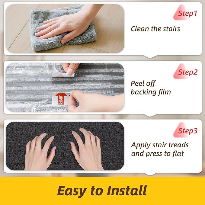JSEI Non-Slip Stair Landing Rug Mat, 1-Pack 30" X 30", Dark Grey | Edging Stair Treads Corner Indoor Stair Runners for Wooden Steps for Kids and Dogs, 100% Polyester, TPE Backing