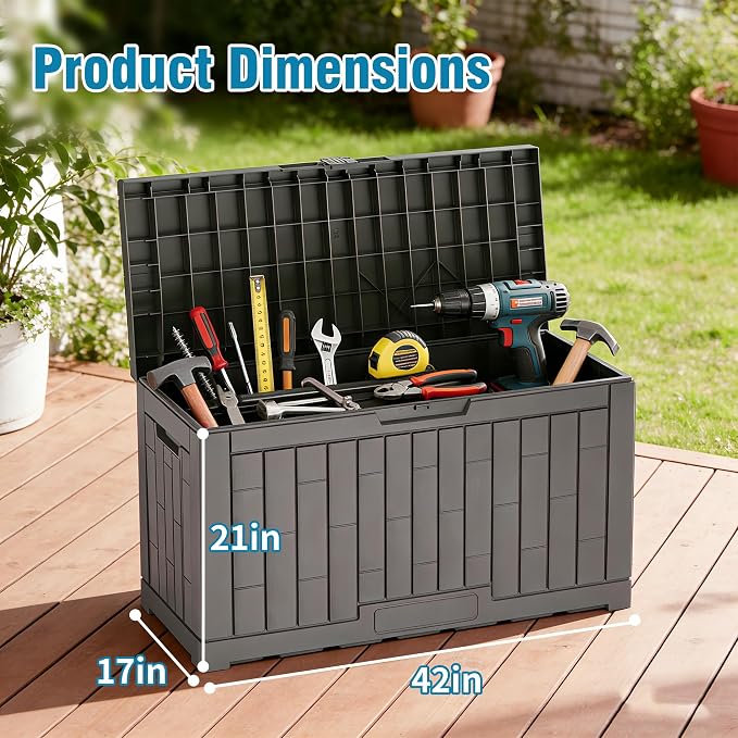 Outdoor Storage Box, 60 Gallon Waterproof Deck Box, Lockable Storage Container, Built-in Reinforcing Metal Rod Outside Resin Bin for Patio, Garden, Poolside and Garage