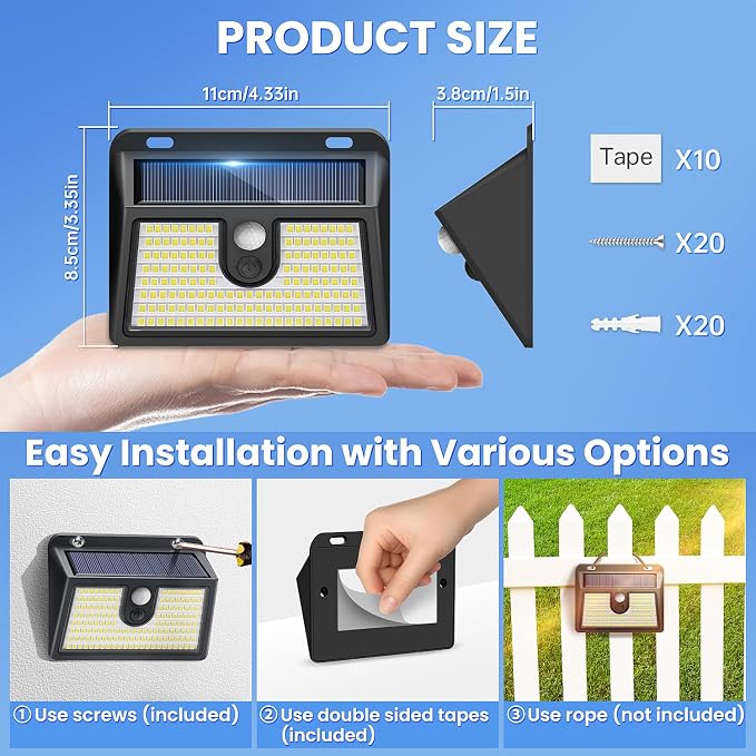 [10 Packs] Solar Motion Sensor Outdoor Lights, Super Bright Solar Lights Outdoor Waterproof, 3 Lighting Modes Security Wall Light for Outside Walking Dog Fence Backyard Deck Garden Door Step Garage